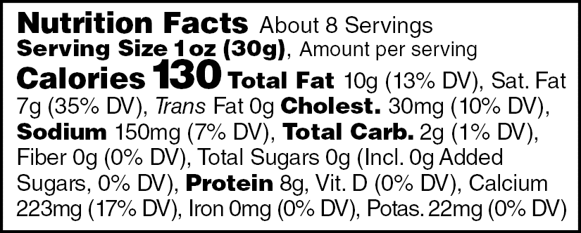 Nutritional Facts - Rogue Creamery Cheese is Love Cheddar